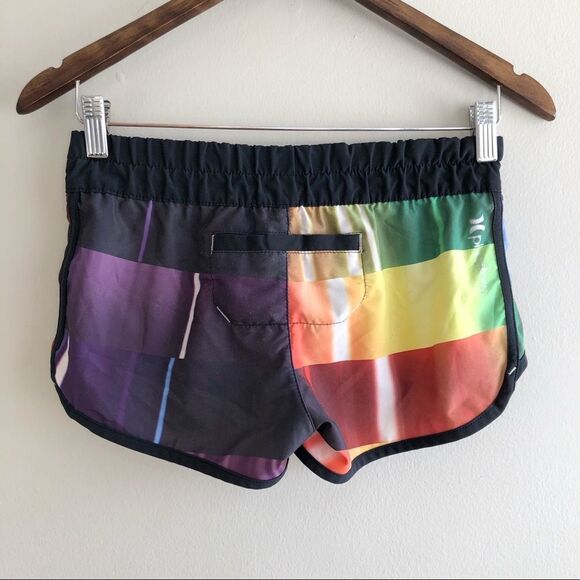 Hurley Phantom Sporty Athleisure Rainbow Mini Short Board Shorts Black - Picture 6 of 12